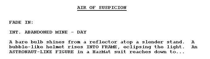 Screenplay snippet - Top of First Page